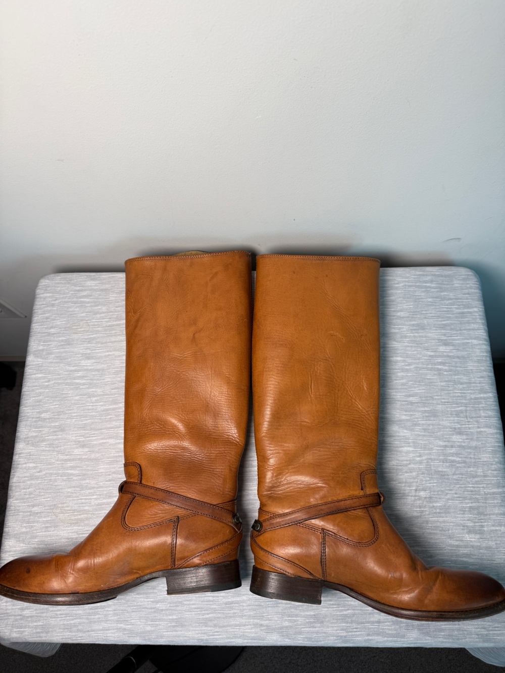 Frye Lindsay Plate Cognac Honey Leather Knee High Riding Boots Sz 7 - Picture 8 of 14